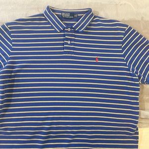 Ralph Lauren Polo shirt blue with yellow stripes in great condition size XXL